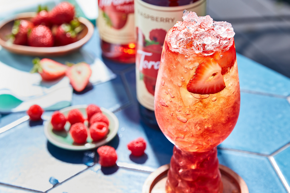 Image of colorful beverage in glass